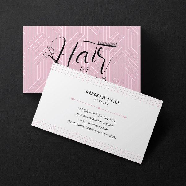 Minimalist Pink White Pattern Hairstylist Salon