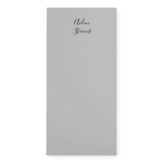 Minimalist Plain Modern Stylish Name Grey Magnetic Notepad