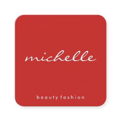 Minimalist Plain White with Cursive Text / Red Square