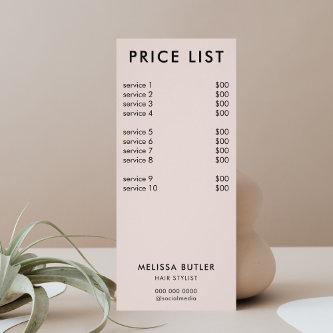Minimalist Price List Blush Beige Rack Card