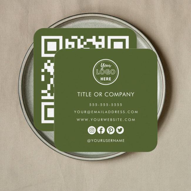 Minimalist Professional Logo Qr Code Moss Green Square