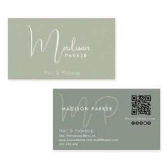 Minimalist professional monogram Qr code sage