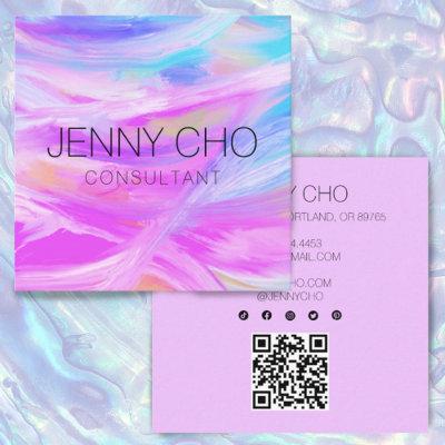 Minimalist Purple Painting QR Code Social Icons Square