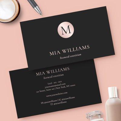 Minimalist Rose Gold on Black Monogram Typography