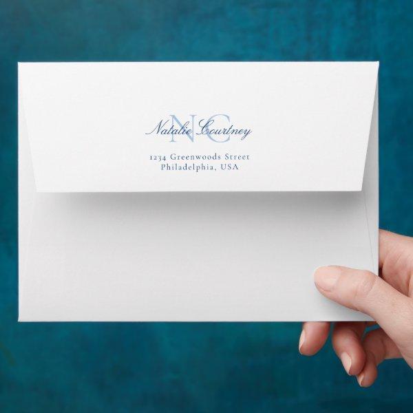 Minimalist Script Navy Blue Two Monogram Envelope