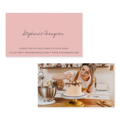 Minimalist Script Photo Blush Pink Bakery Pastry