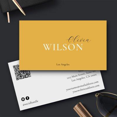 Minimalist Script QR Code Mustard Yellow