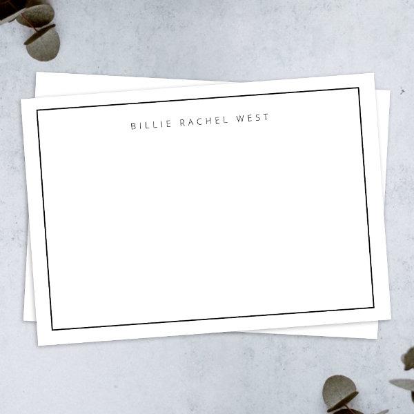 Minimalist Simple White Modern Border Monogram Note Card