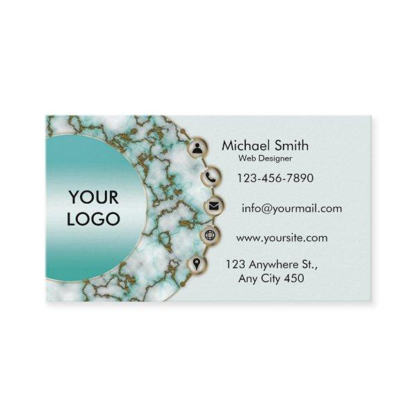 Minimalist Teal Marble Gold Glitter Professional