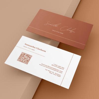 Minimalist Terracotta Line and Script QR Code