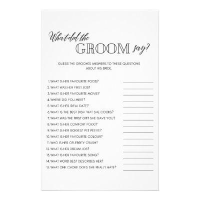 Minimalist what did groom say bridal shower game flyer