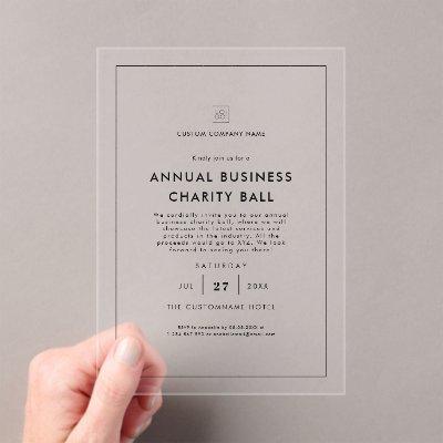 Minimalist White Business Party Event Fundraiser Acrylic Invitations
