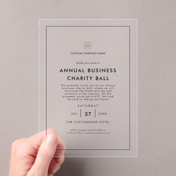 Minimalist White Business Party Event Fundraiser Acrylic Invitations