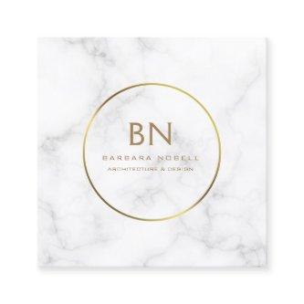 Minimalist White Marble Circle Gold Monogram Square