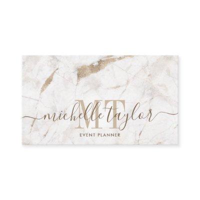 Minimalist white marble  gold monogram