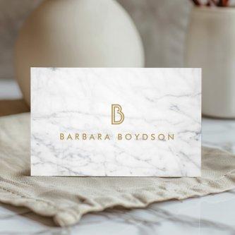 Minimalist White Marble Gold Monogram
