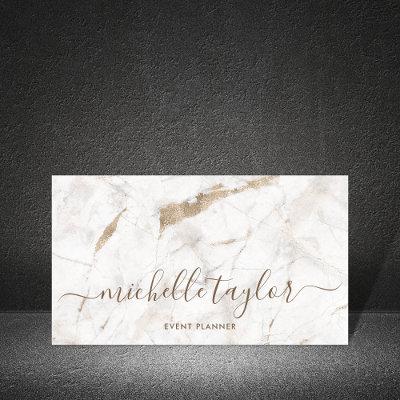 Minimalist white marble  gold signature script