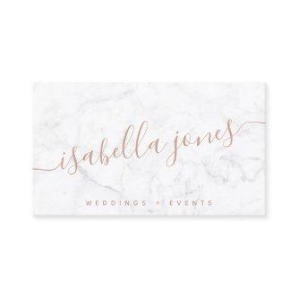 Minimalist white marble rose gold signature script