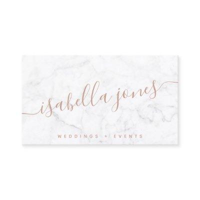 Minimalist white marble rose gold signature script