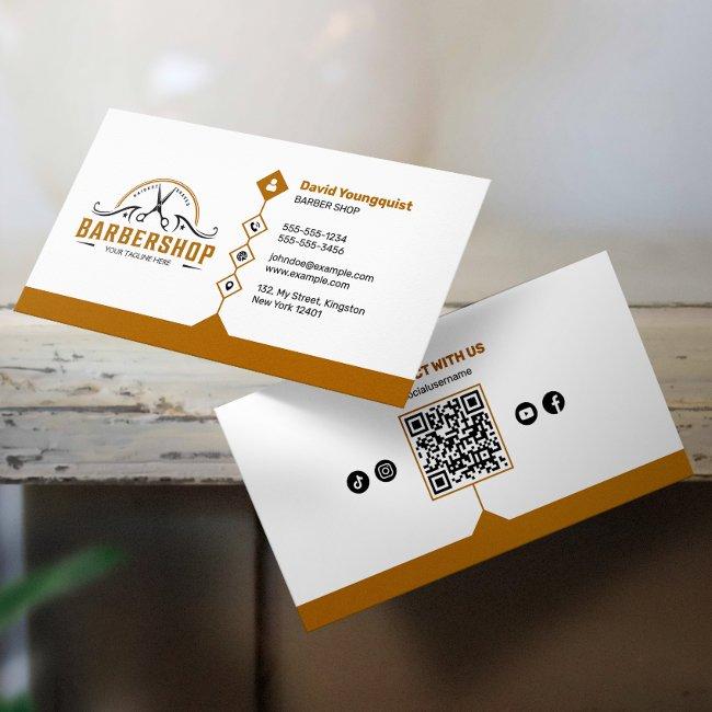 Minimalist White & Rusty Brown Barber Shop QR Code