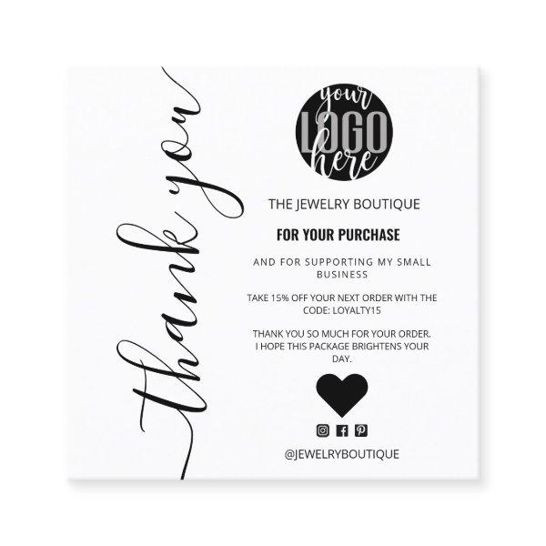 Minimalist White Signature Script Order Thank You Square