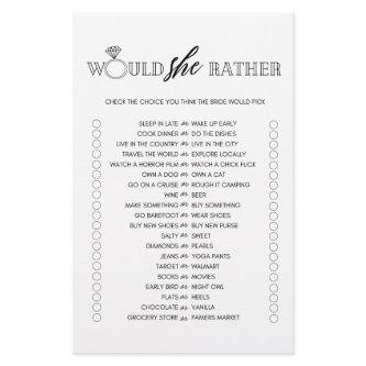 Minimalist would she rather bridal shower game flyer