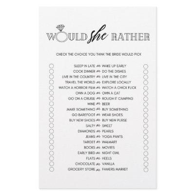 Minimalist would she rather bridal shower game flyer