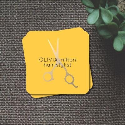 Minimalist Yellow Faux Gold Scissors Hair Stylist Square