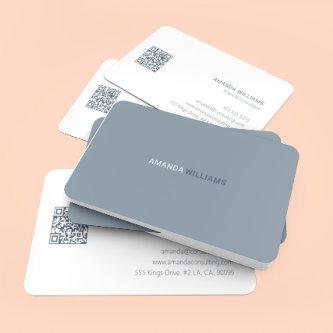 Minimalistic blue-gray & white typography QR code