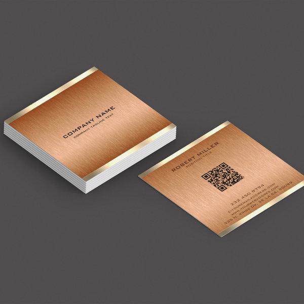 Minimalistic Copper-Brown Texture Tin Gold Border Square