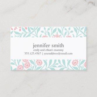 Mint and Coral Floral Damask Pattern Calling Card