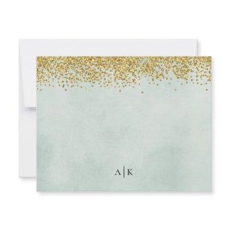 Mint and Gold Confetti Monogrammed Stationery Note Card