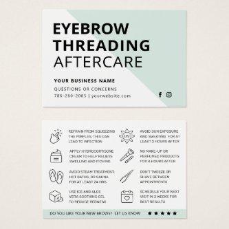 Mint Eyebrow Threading Aftercare Instructions Card