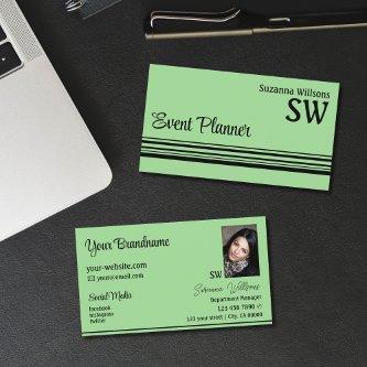 Mint Green Black Stripes with Monogram and Photo