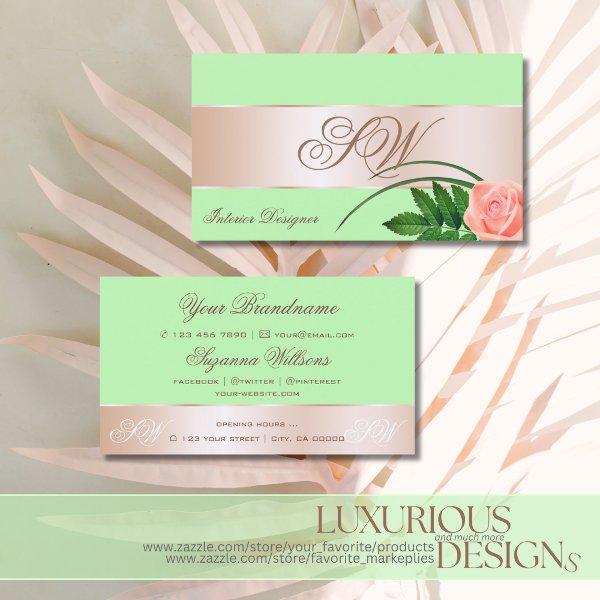 Mint Green Rose Gold Decor Flower with Monogram