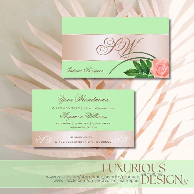 Mint Green Rose Gold Decor Flower with Monogram