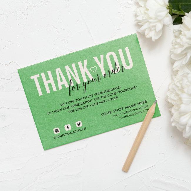MINT GREEN THANK YOU FOR YOUR ORDER SOCIAL QR CODE ENCLOSURE CARD