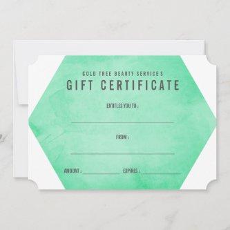 Mint Green Watercolor Modern Gift Certificate