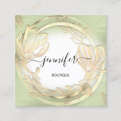 Mint Green White Gold Floral QRCode Logo  Square  Square