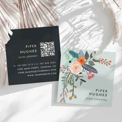 Mist | Boho Floral QR Code Square