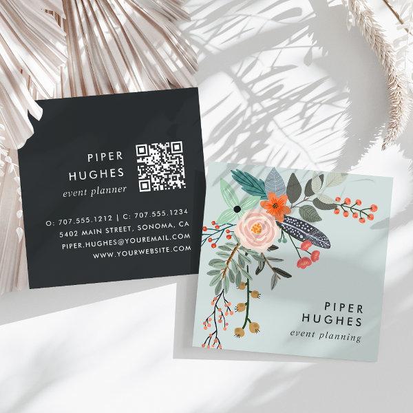 Mist | Boho Floral QR Code Square