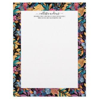 Mixed Fall Floral Leaves Berry Watercolor Pattern Letterhead