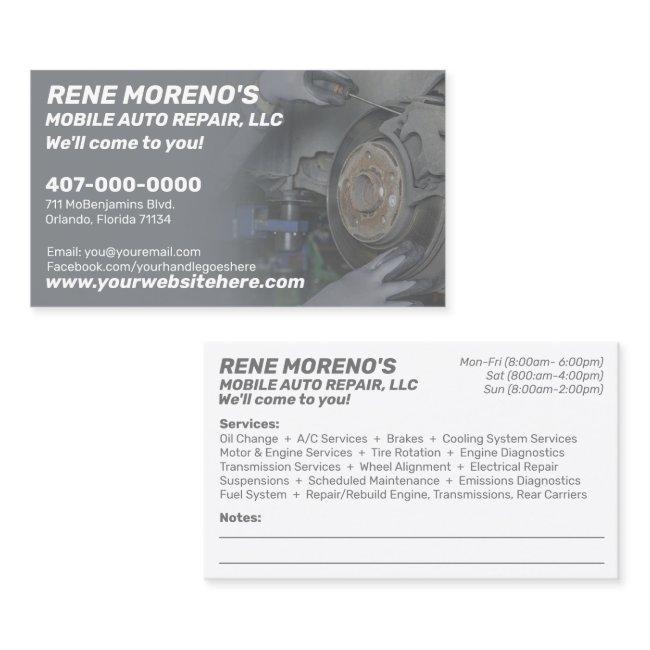 Mobile Automobile Car Repair Mechanic 2 Sided Busi