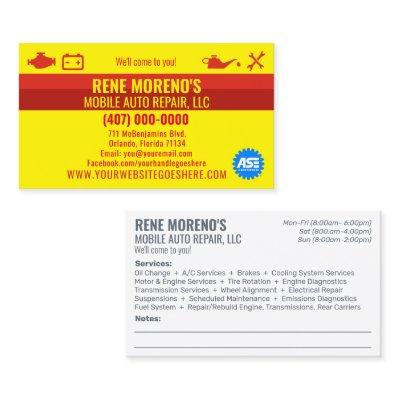 Mobile Automobile Car Repair Mechanic 2 Sided Busi