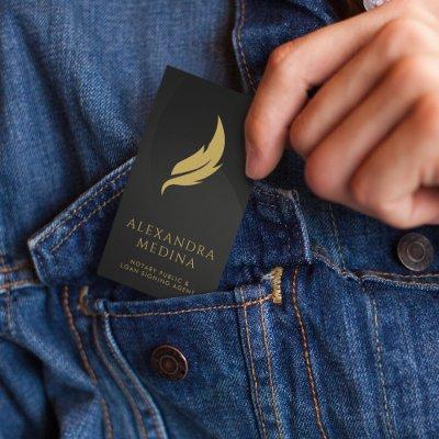 Mobile Notary Feather Quill Logo Black & Gold