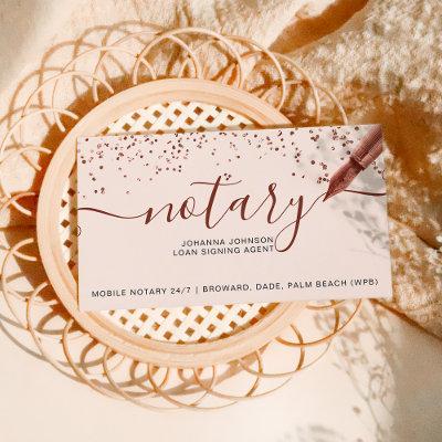 Mobile Notary loan rose gold confetti typography