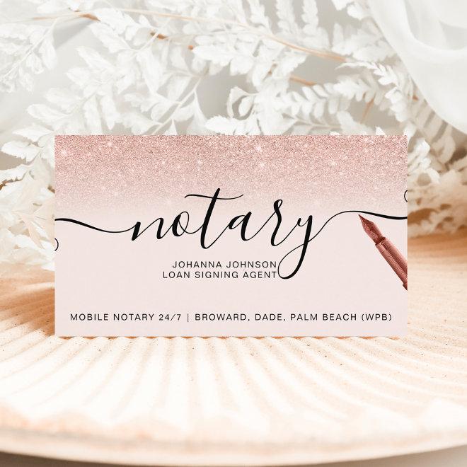 Mobile Notary loan typography rose gold glitter