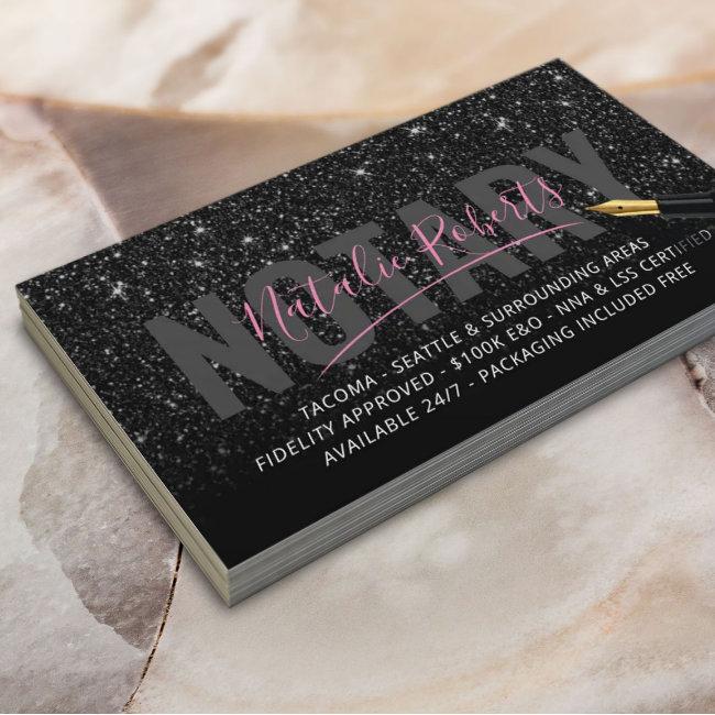 Mobile Notary Public Black Glitter Signature