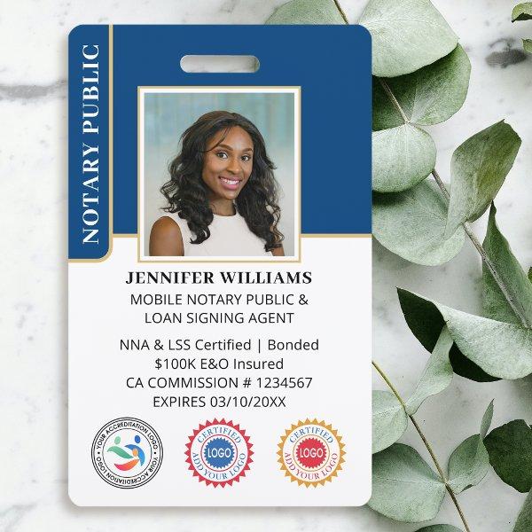 Mobile Notary Public Photo QR Code ID Blue Badge