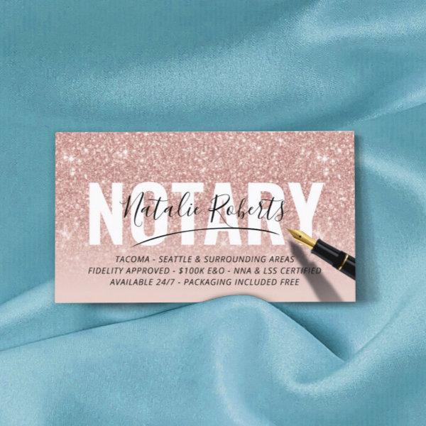 Mobile Notary Public Rose Gold Glitter Signature